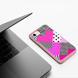 Чехол iPhone 7/8 матовый Розовые стрелки и паттерн, цвет: 3D-светло-розовый — фото 2