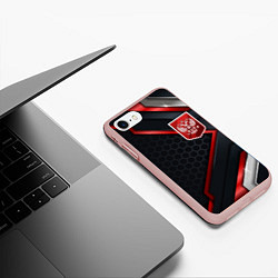 Чехол iPhone 7/8 матовый Герб России - объемные пластины на фоне, цвет: 3D-светло-розовый — фото 2