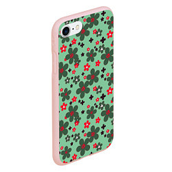 Чехол iPhone 7/8 матовый Красно-зеленый цветочный узор ретро, цвет: 3D-светло-розовый — фото 2