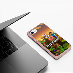 Чехол iPhone 7/8 матовый Антон Minecraft, цвет: 3D-светло-розовый — фото 2
