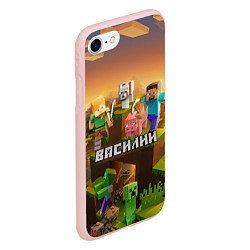 Чехол iPhone 7/8 матовый Василий Minecraft, цвет: 3D-светло-розовый — фото 2