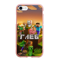 Чехол iPhone 7/8 матовый Глеб Minecraft, цвет: 3D-светло-розовый
