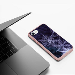 Чехол iPhone 7/8 матовый Снежинки макро фото, цвет: 3D-светло-розовый — фото 2