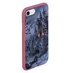 Чехол iPhone 7/8 матовый Старый заброшенный замок - Halloween, цвет: 3D-малиновый — фото 2