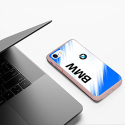 Чехол iPhone 7/8 матовый Bmw синяя текстура, цвет: 3D-светло-розовый — фото 2