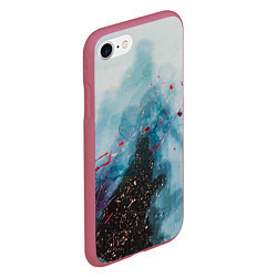 Чехол iPhone 7/8 матовый Голубой абстрактны туман и краски, цвет: 3D-малиновый — фото 2