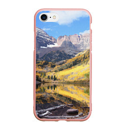 Чехол iPhone 7/8 матовый Красивая река между гор, цвет: 3D-светло-розовый