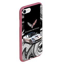 Чехол iPhone 7/8 матовый Chevrolet Corvette - Motorsport - Racing team, цвет: 3D-малиновый — фото 2