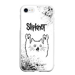 Чехол iPhone 7/8 матовый Slipknot рок кот на светлом фоне, цвет: 3D-белый