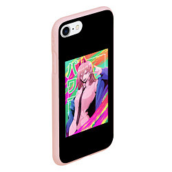 Чехол iPhone 7/8 матовый Человек-бензопила Пауэр на разноцветном фоне, цвет: 3D-светло-розовый — фото 2