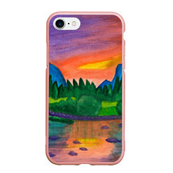 Чехол iPhone 7/8 матовый Закат на реке, цвет: 3D-светло-розовый