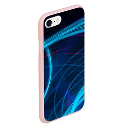 Чехол iPhone 7/8 матовый Синие абстрактные линии в темноте, цвет: 3D-светло-розовый — фото 2