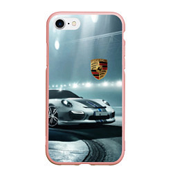 Чехол iPhone 7/8 матовый Porsche - racing route - motorsport, цвет: 3D-светло-розовый