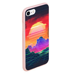 Чехол iPhone 7/8 матовый Синтвейв неоновые горы на закате, цвет: 3D-светло-розовый — фото 2