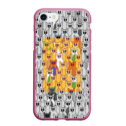 Чехол iPhone 7/8 матовый Котики в прямоугольнике, цвет: 3D-малиновый