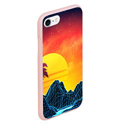 Чехол iPhone 7/8 матовый Тропический остров на закате ретро иллюстрация, цвет: 3D-светло-розовый — фото 2