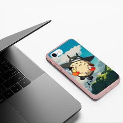 Чехол iPhone 7/8 матовый Flight Totoro, цвет: 3D-светло-розовый — фото 2