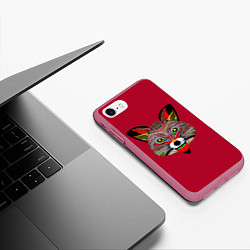 Чехол iPhone 7/8 матовый Лиса оборотень в стиле Такаши Мураками, цвет: 3D-малиновый — фото 2