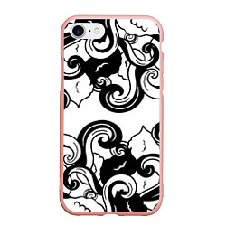 Чехол iPhone 7/8 матовый Черные волнистые узоры на белом, цвет: 3D-светло-розовый