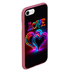 Чехол iPhone 7/8 матовый Love - неоновые сердца, цвет: 3D-малиновый — фото 2
