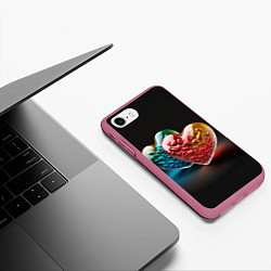 Чехол iPhone 7/8 матовый Сердечки для влюблённых, цвет: 3D-малиновый — фото 2