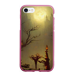 Чехол iPhone 7/8 матовый Жуткий замок в тумане, цвет: 3D-малиновый