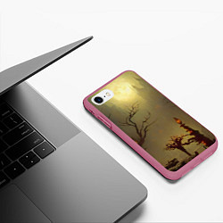 Чехол iPhone 7/8 матовый Жуткий замок в тумане, цвет: 3D-малиновый — фото 2