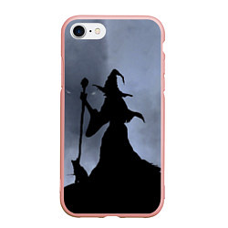 Чехол iPhone 7/8 матовый Halloween - силуэт ведьмы с котом, цвет: 3D-светло-розовый