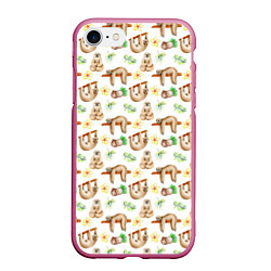 Чехол iPhone 7/8 матовый Ленивцы паттерн, цвет: 3D-малиновый
