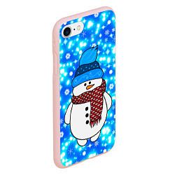 Чехол iPhone 7/8 матовый Снеговик в шапке, цвет: 3D-светло-розовый — фото 2