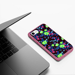 Чехол iPhone 7/8 матовый Неоновые цветы - паттерн, цвет: 3D-малиновый — фото 2
