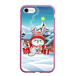 Чехол iPhone 7/8 матовый Зайка с подарками - новый год, цвет: 3D-малиновый