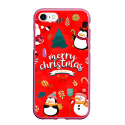 Чехол iPhone 7/8 матовый Merry christmas art, цвет: 3D-малиновый