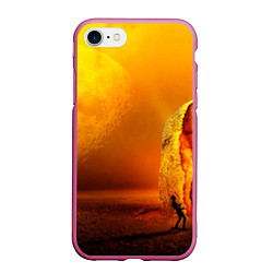 Чехол iPhone 7/8 матовый Оранжевый космос и луна, цвет: 3D-малиновый