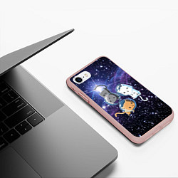 Чехол iPhone 7/8 матовый Три котика в открытом космосе, цвет: 3D-светло-розовый — фото 2