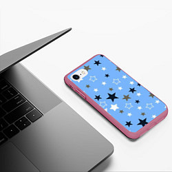 Чехол iPhone 7/8 матовый Звёзды на голубом фоне, цвет: 3D-малиновый — фото 2