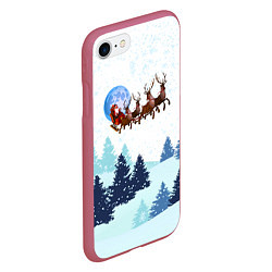 Чехол iPhone 7/8 матовый Санта на оленях, цвет: 3D-малиновый — фото 2
