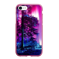 Чехол iPhone 7/8 матовый Сиреневый лес - глитч, цвет: 3D-малиновый