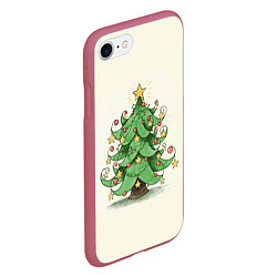 Чехол iPhone 7/8 матовый Новогодняя нарядная елочка, цвет: 3D-малиновый — фото 2