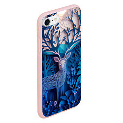 Чехол iPhone 7/8 матовый Объемная иллюстрация из бумаги лес и олень на сине, цвет: 3D-светло-розовый — фото 2