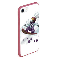 Чехол iPhone 7/8 матовый Кролик Сноубордист, цвет: 3D-малиновый — фото 2