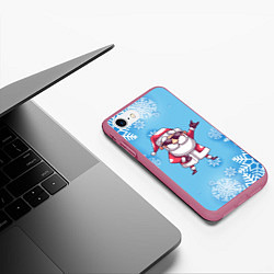 Чехол iPhone 7/8 матовый Крутой Дед Мороз - снежинки, цвет: 3D-малиновый — фото 2