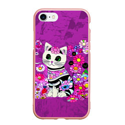 Чехол iPhone 7/8 матовый Зеленоглазый котенок в цветах, цвет: 3D-светло-розовый