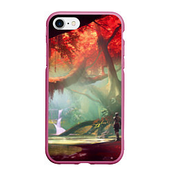 Чехол iPhone 7/8 матовый Destiny пейзаж джунглей, цвет: 3D-малиновый