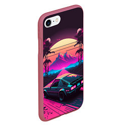 Чехол iPhone 7/8 матовый Synthwave car and mountains, цвет: 3D-малиновый — фото 2