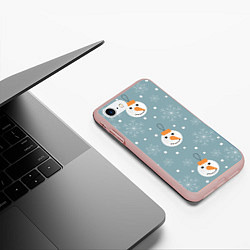 Чехол iPhone 7/8 матовый Новогодние шарики снеговика и зайчика, цвет: 3D-светло-розовый — фото 2