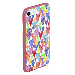 Чехол iPhone 7/8 матовый Разноцветные сердечки Калейдоскоп, цвет: 3D-малиновый — фото 2