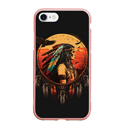 Чехол iPhone 7/8 матовый Ловец снов и коренной американец, цвет: 3D-светло-розовый