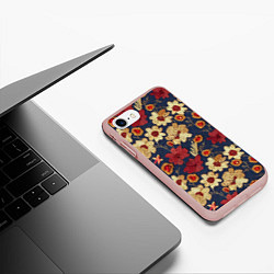 Чехол iPhone 7/8 матовый Эффект цветочной вышивки, цвет: 3D-светло-розовый — фото 2
