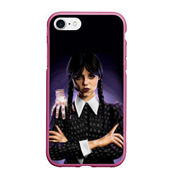 Чехол iPhone 7/8 матовый Уэнсдэй с рукой: дочь Аддамсов, цвет: 3D-малиновый